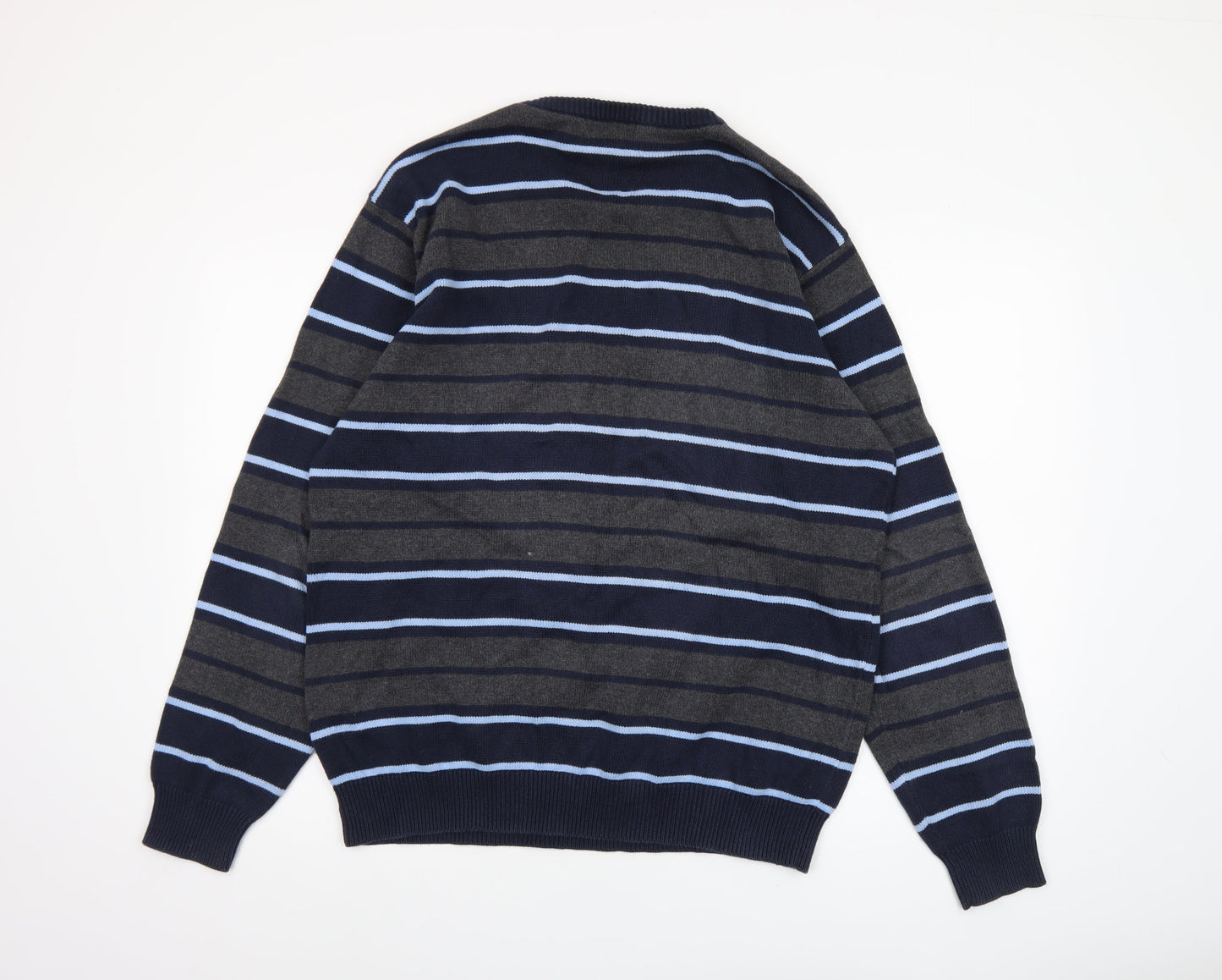 Maine New England Men's Blue Striped Cotton Crew Neck Jumper L