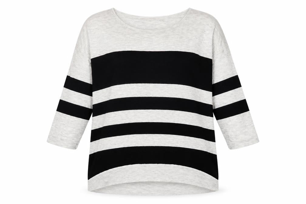 Warehouse Women’s Black & Grey Striped Relaxed Fit Jumper UK 14