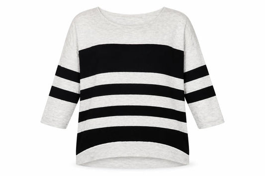 Warehouse Women’s Black & Grey Striped Relaxed Fit Jumper UK 14