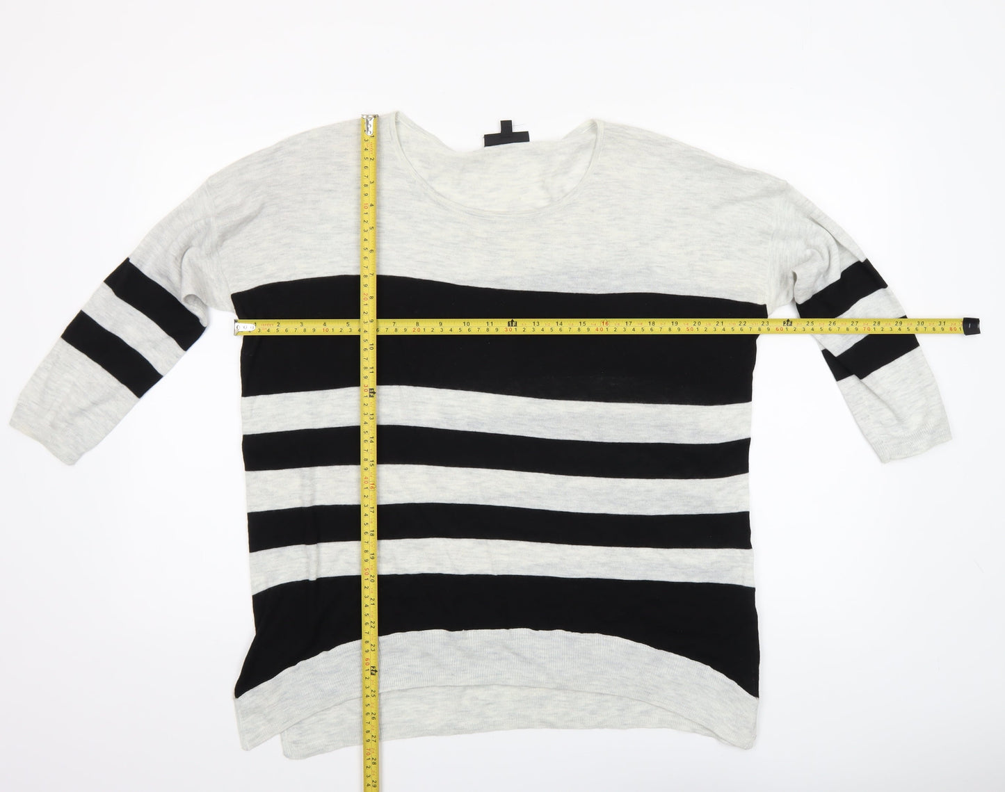 Warehouse Women’s Black & Grey Striped Relaxed Fit Jumper UK 14