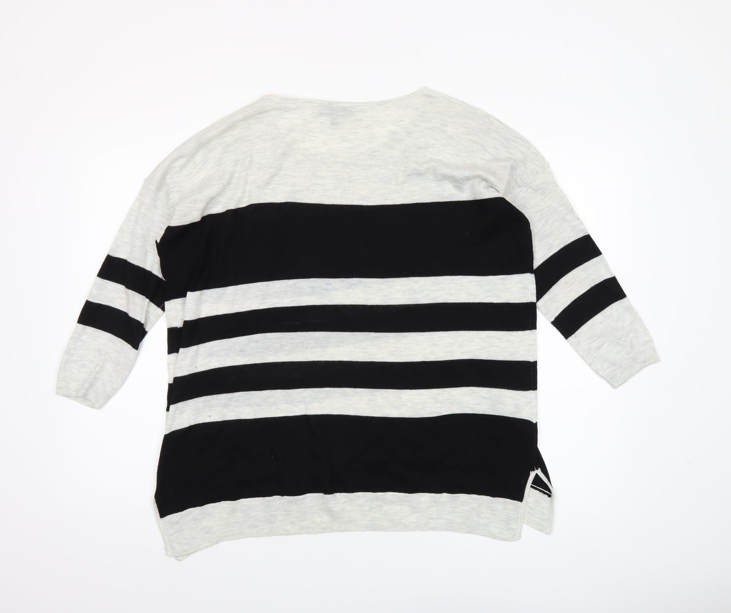 Warehouse Women’s Black & Grey Striped Relaxed Fit Jumper UK 14