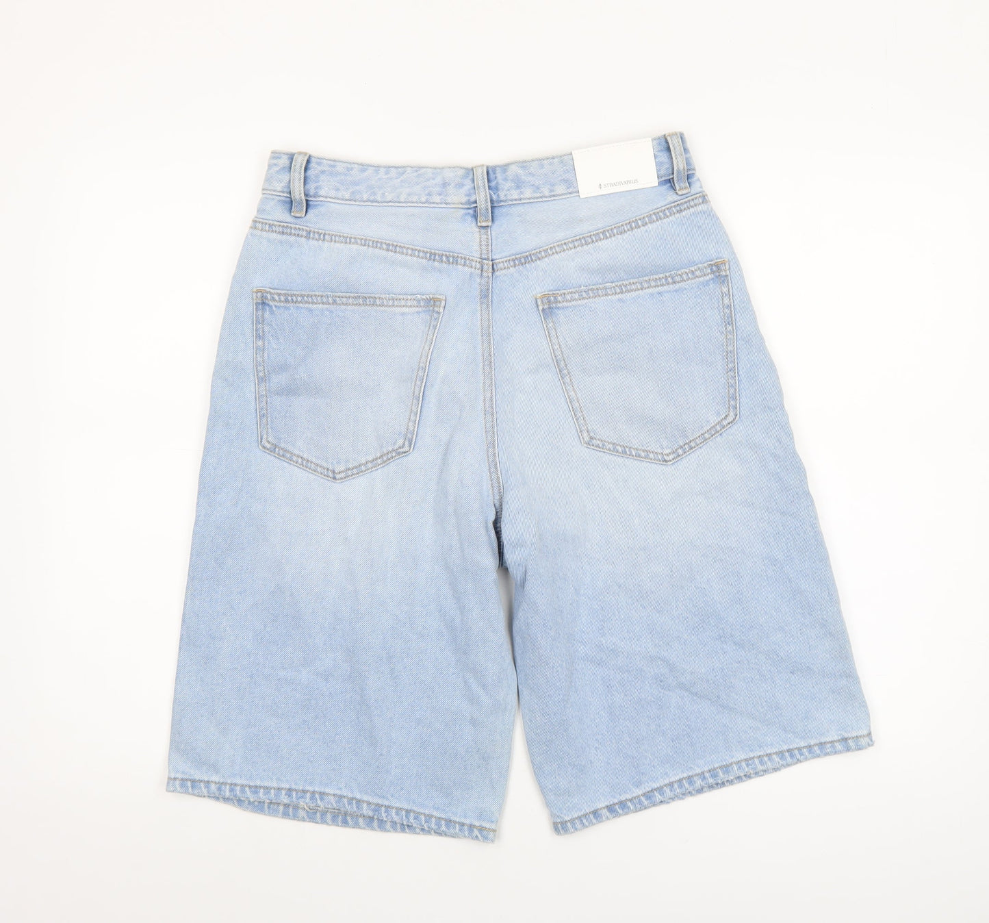 Stradivarius Women's Blue Distressed Denim Bermuda Shorts UK 10