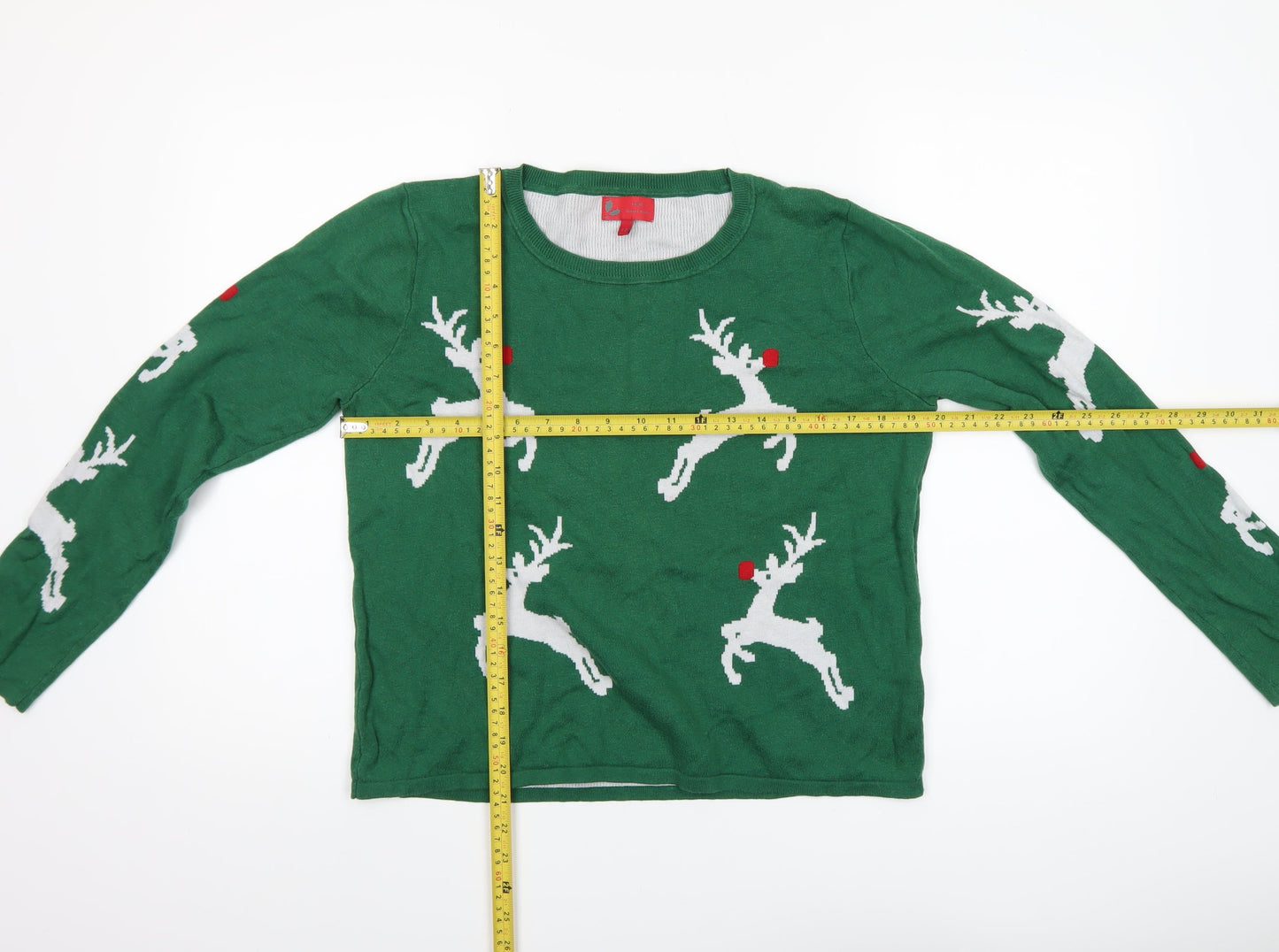 Next Women's Green Reindeer Christmas Jumper Size 12 Crew Neck Knit