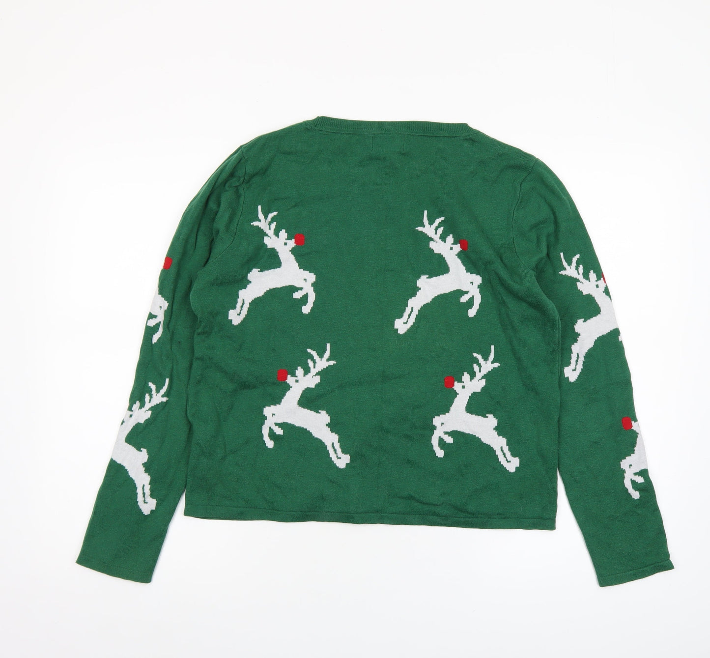Next Women's Green Reindeer Christmas Jumper Size 12 Crew Neck Knit