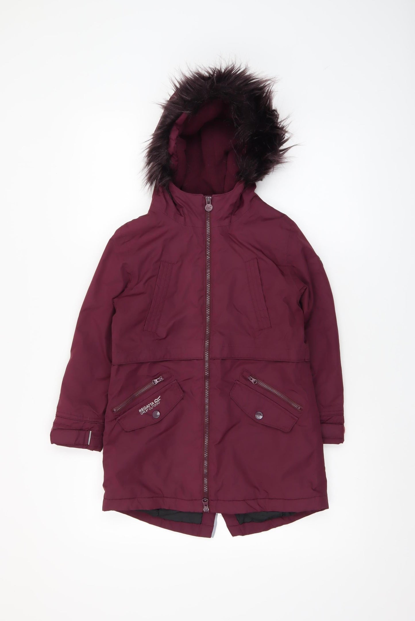 Regatta Girls Red Hooded Parka Coat 7-8 Years Polyester Lined Waterproof