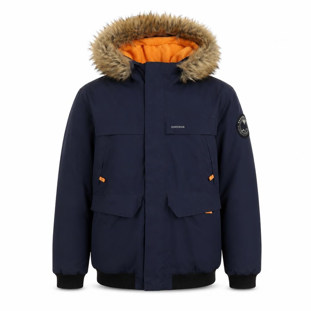 Quechua Boys Blue Waterproof Winter Parka Coat 10 Years Hooded Fur Trim