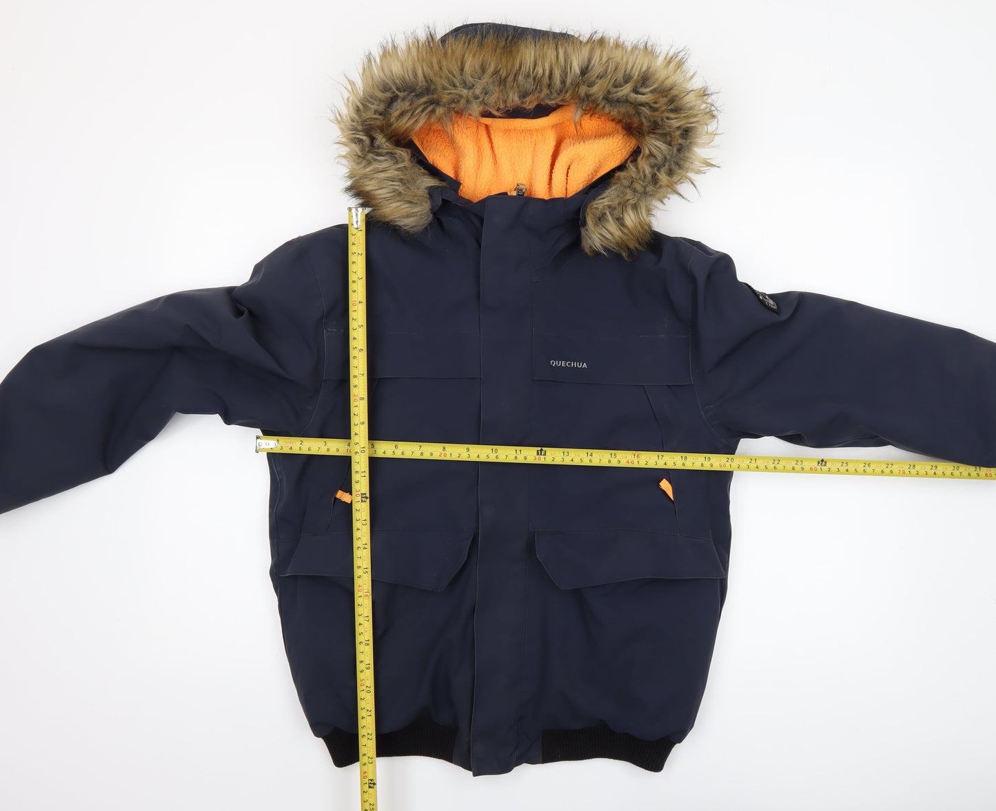 Quechua Boys Blue Waterproof Winter Parka Coat 10 Years Hooded Fur Trim