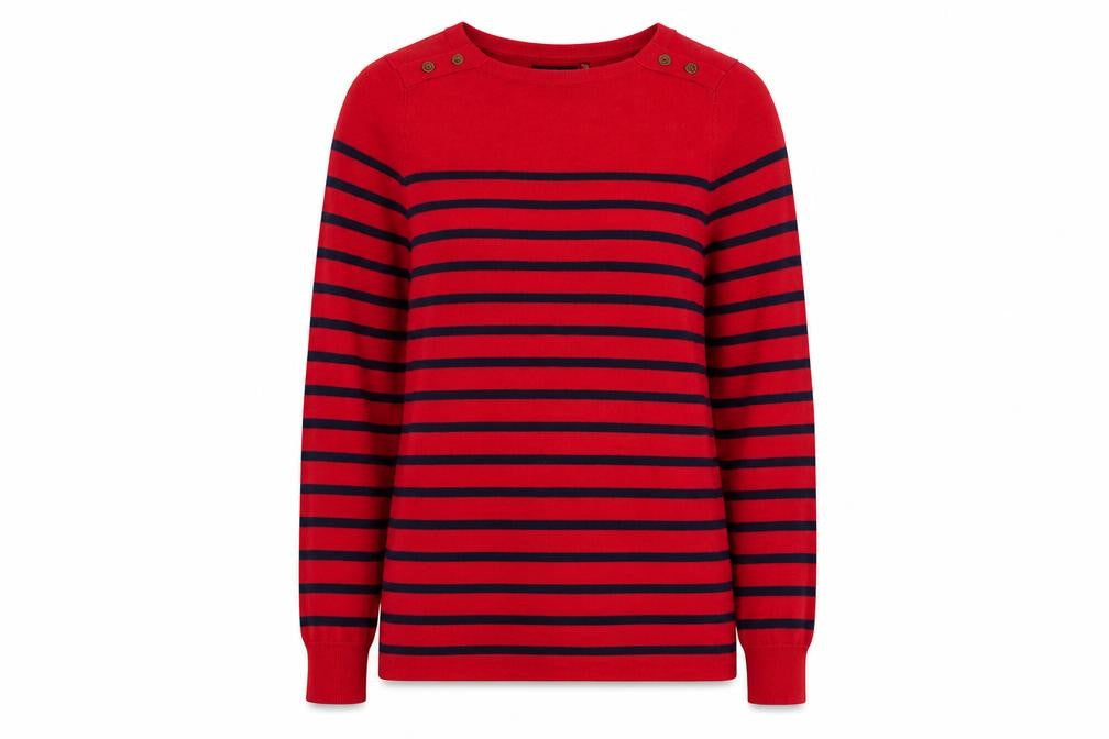 JoJo Maman Bébé Women's Red Striped Boat Neck Cotton Jumper Size S