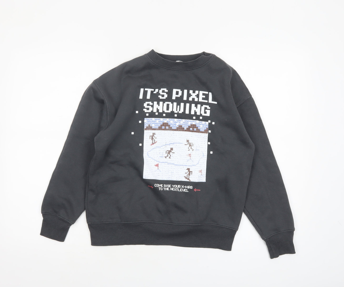 Zara Boys Black Pixel Snowing Christmas Graphic Pullover Sweatshirt 10 Years