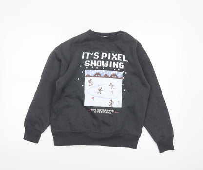Additional front view of Zara boys’ black pixel snowing christmas graphic pullover sweatshirt 10 years