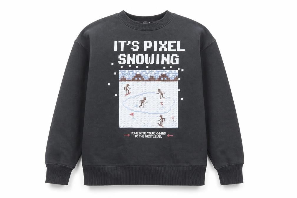 Zara Boys Black Pixel Snowing Christmas Graphic Pullover Sweatshirt 10 Years
