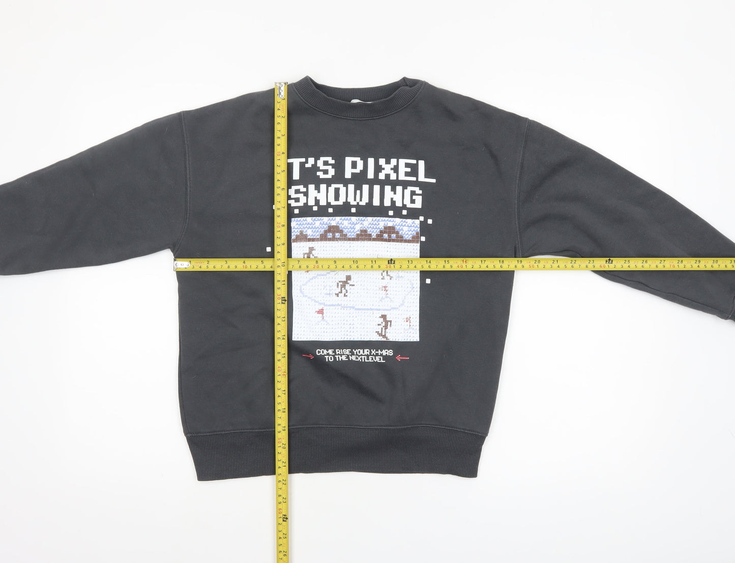 Zara Boys Black Pixel Snowing Christmas Graphic Pullover Sweatshirt 10 Years