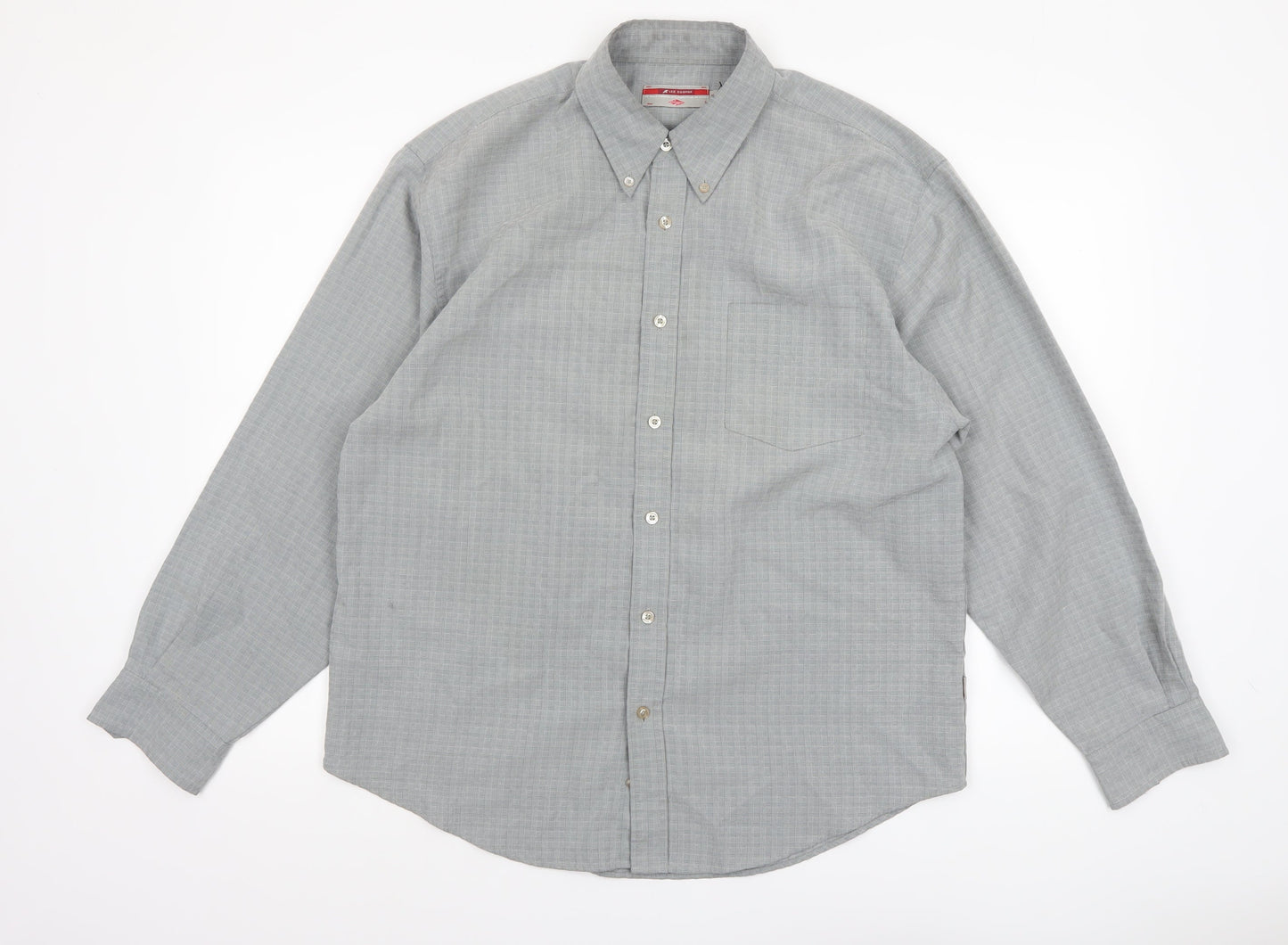 Lee Cooper Men's Grey Check Button-Down Long Sleeve Shirt M