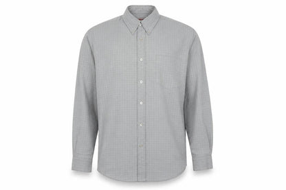 Front view of Lee Cooper Men's Grey Check Button-Down Long Sleeve Shirt M