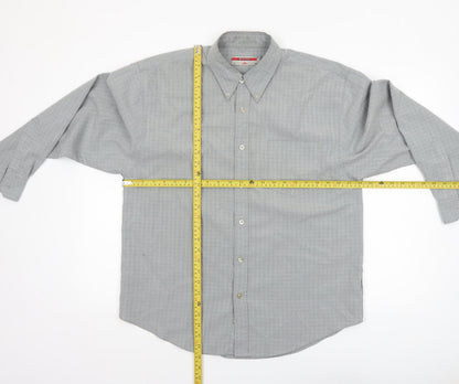 Back view of Lee Cooper Men's Grey Check Button-Down Long Sleeve Shirt M