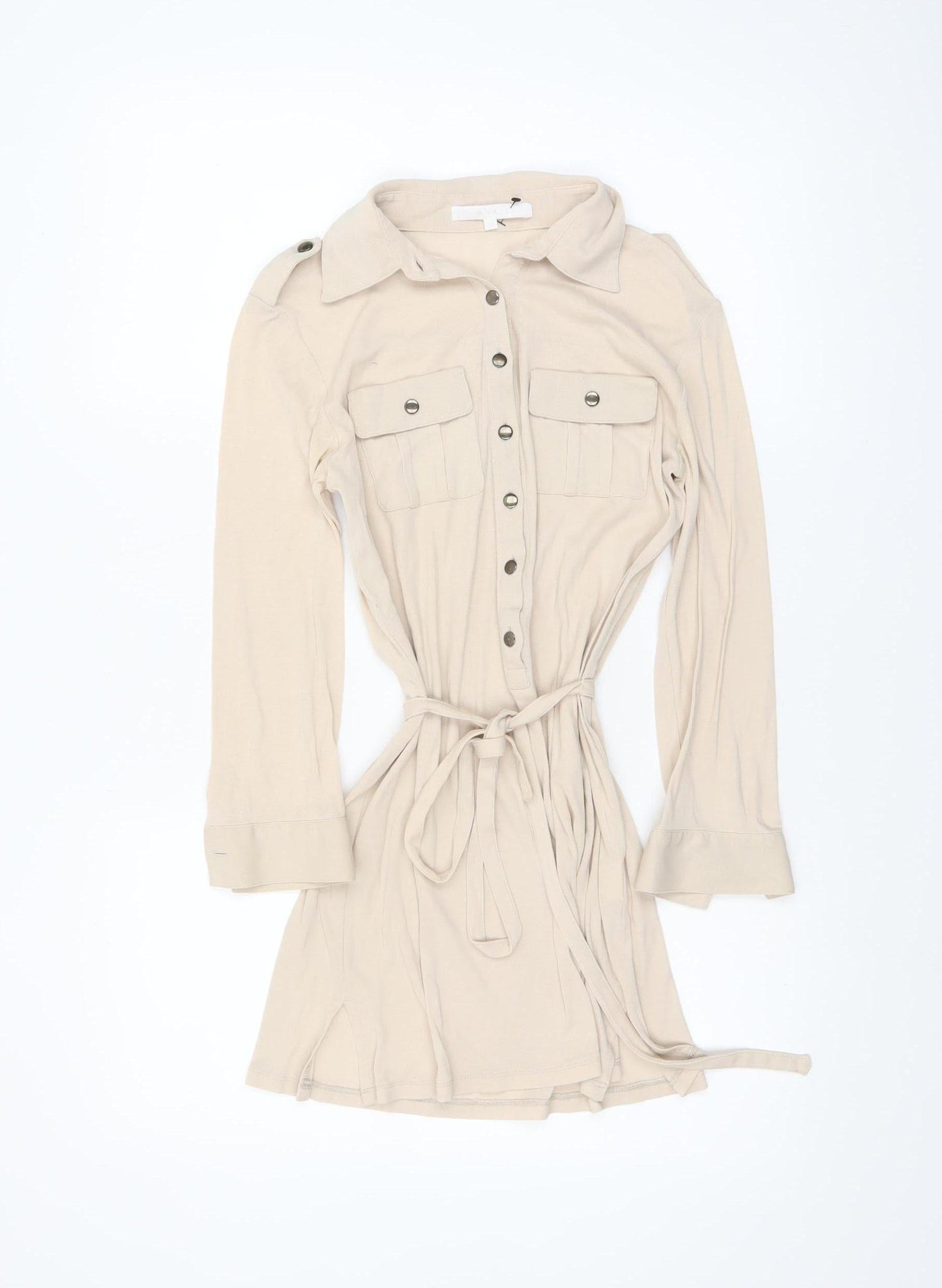 Anayi Women’s Beige Collared Button-Up Tunic Shirt UK 8
