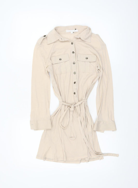 Anayi Women’s Beige Collared Button-Up Tunic Shirt UK 8