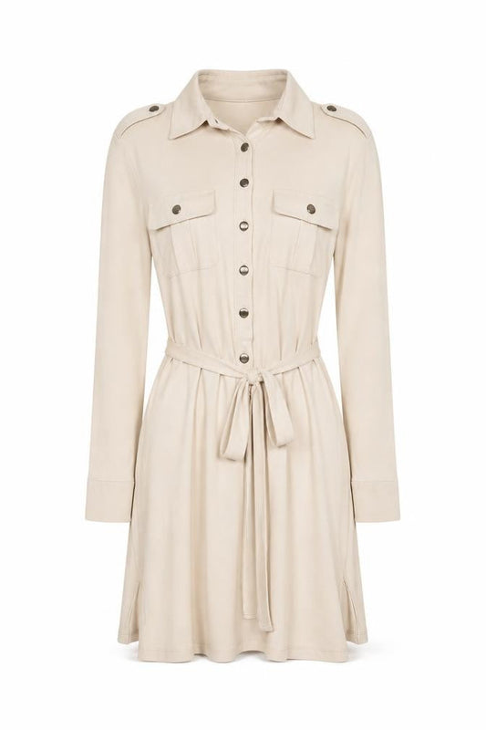 Anayi Women’s Beige Collared Button-Up Tunic Shirt UK 8