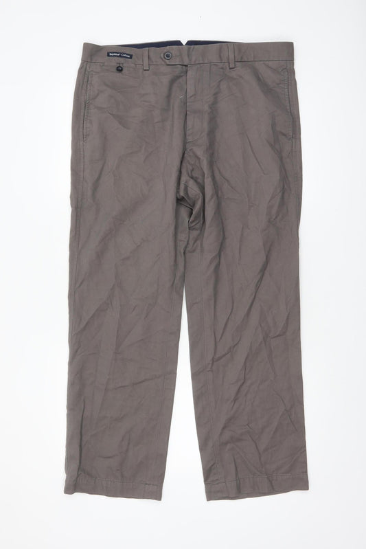 Marks and Spencer Men’s Grey Chino Trousers Size L 36W 29L Cotton Wool Blend