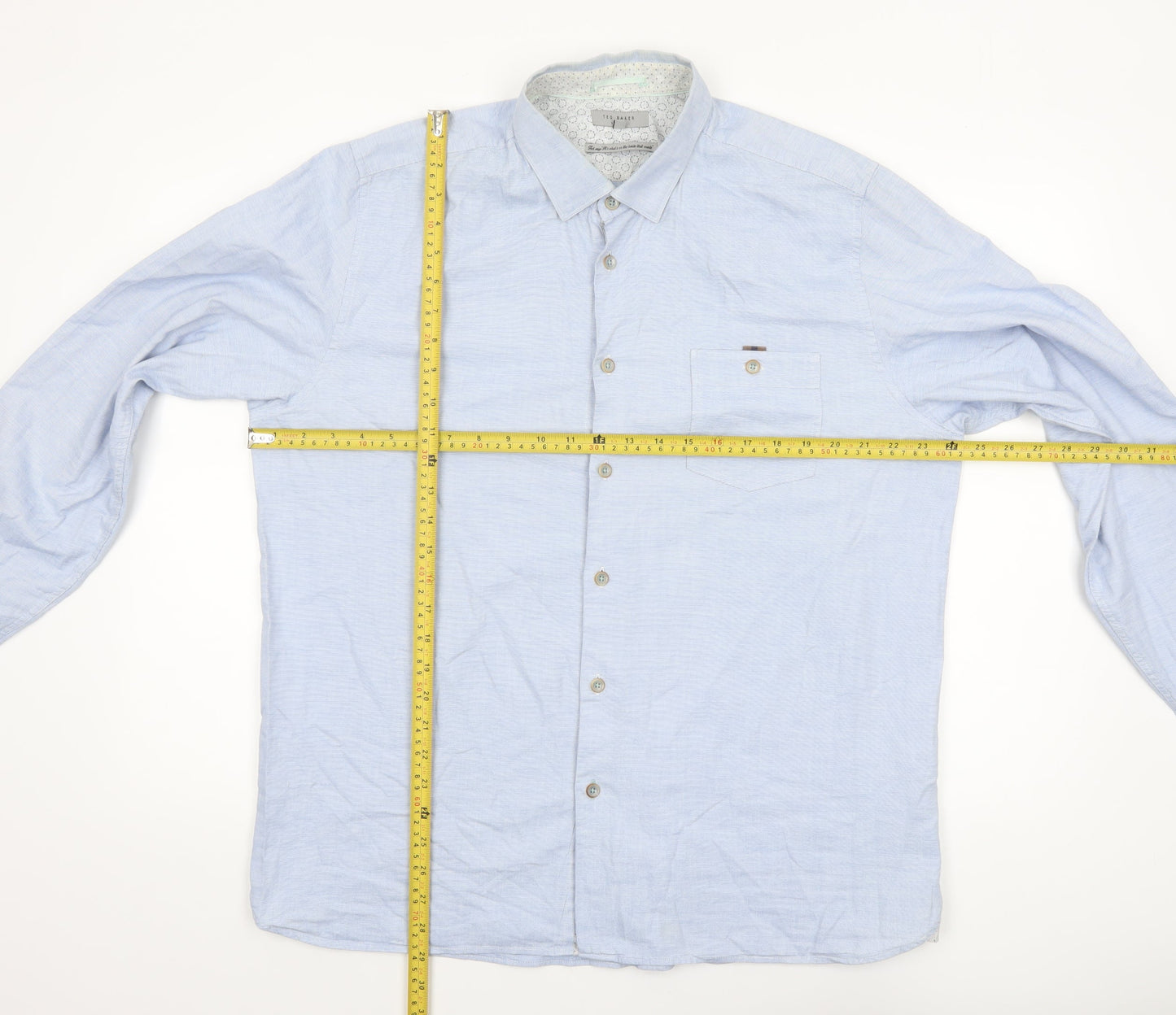 Ted Baker Men’s Blue Cotton Long Sleeve Button-Up Shirt Size 6 Regular