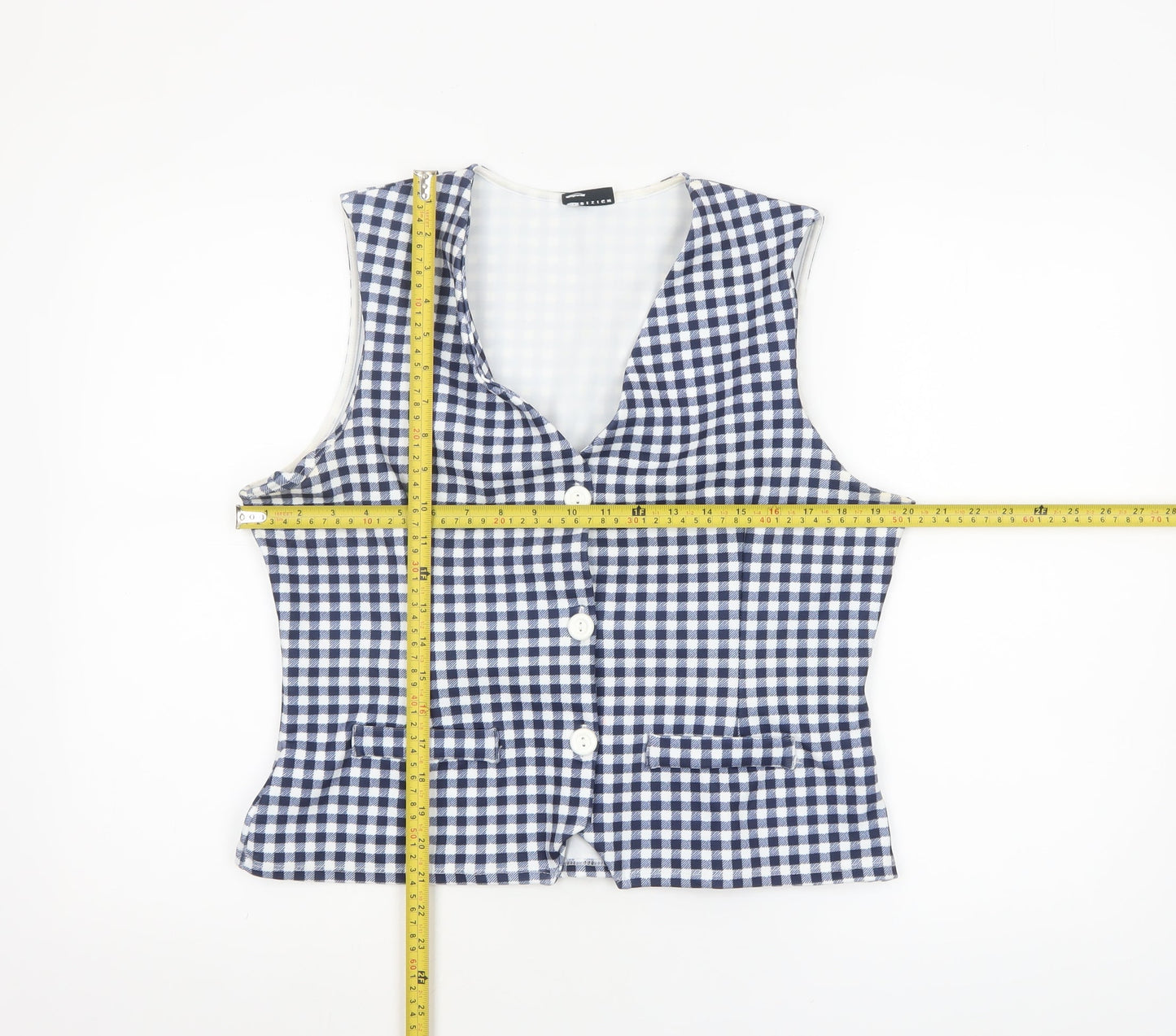ASOS Women Blue Check Cropped Sleeveless Button Blouse L