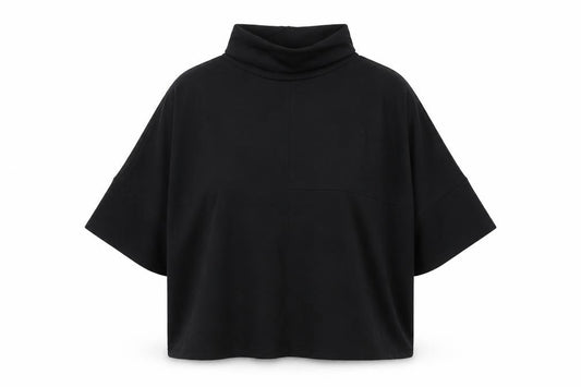 Wynne Lounge Women's Black Small Roll Neck Relaxed Jersey Top