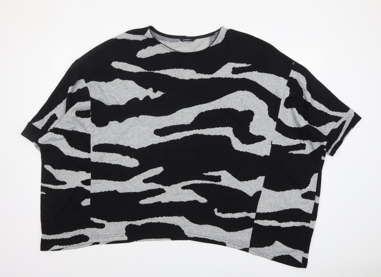 Roman Women’s Black Grey Animal Print Relaxed Jersey T-Shirt Size 16