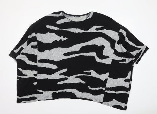 Roman Women’s Black Grey Animal Print Relaxed Jersey T-Shirt Size 16