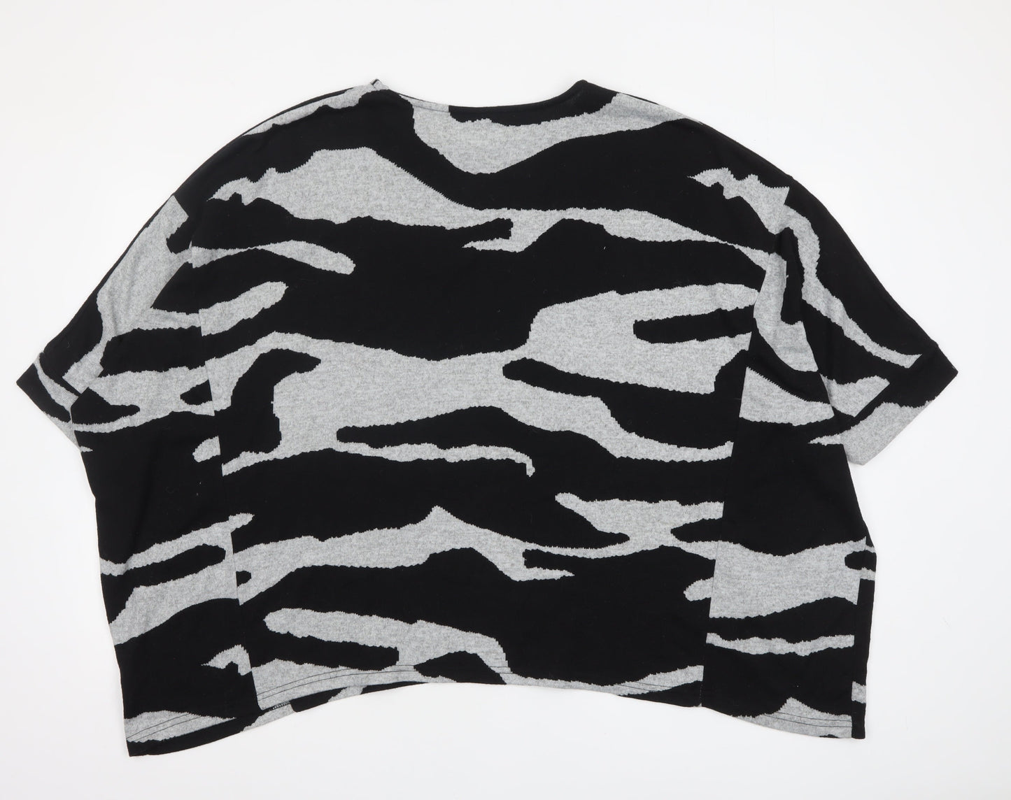Roman Women’s Black Grey Animal Print Relaxed Jersey T-Shirt Size 16