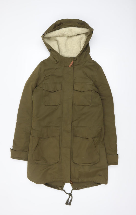 America Today Women's Green Hooded Parka Coat XS Long Lined