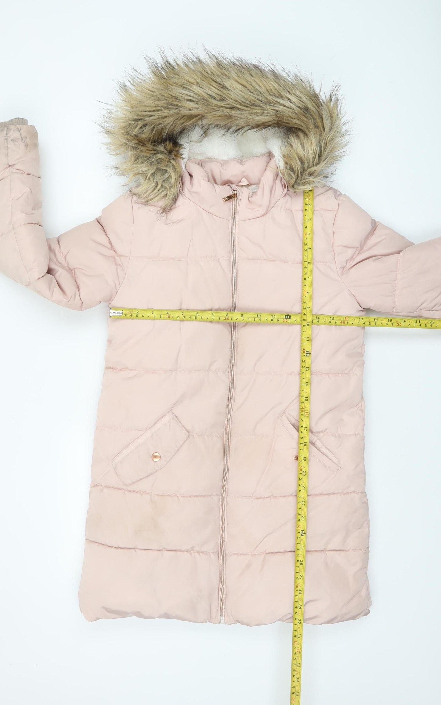 John Lewis Girls Pink Faux Fur Hood Long Puffer Coat Age 12 Years