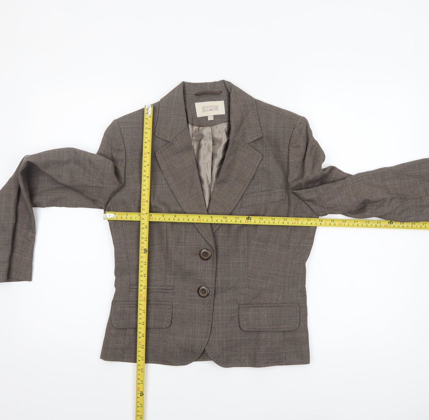 Next Women’s Brown Check Wool Blend Blazer Size 10 Regular Fit