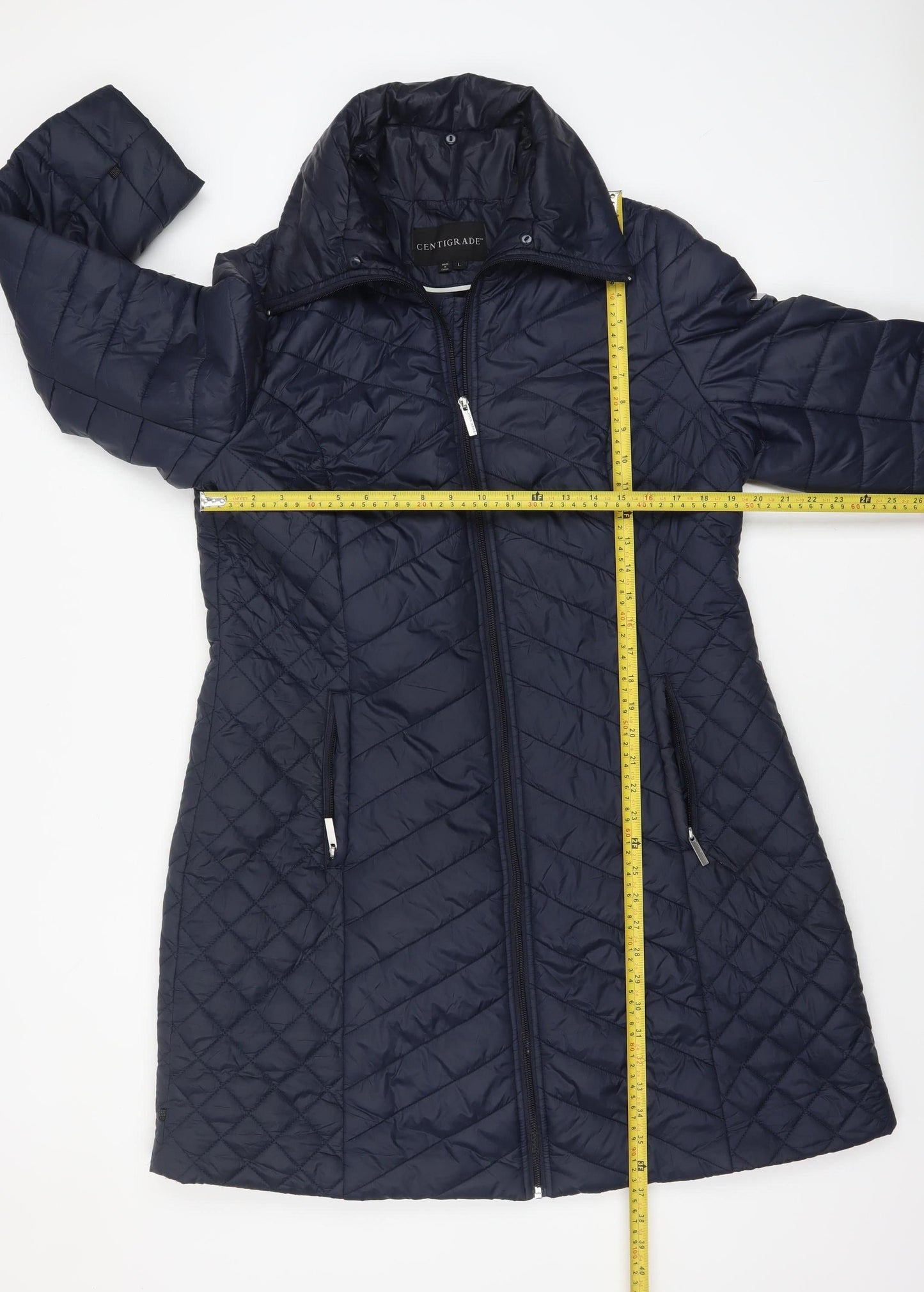 Centigrade Women Blue Quilted Long Coat Size L Water Resistant