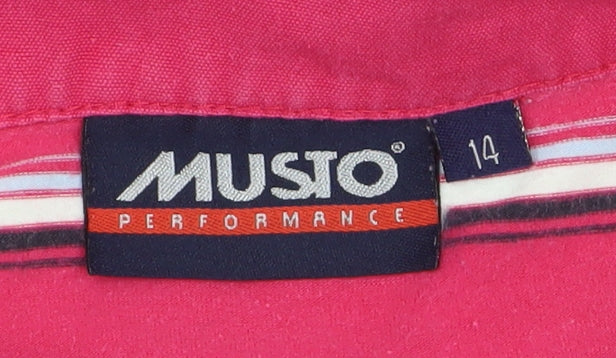 Musto Women's Pink Striped Long Sleeve Cotton Polo Shirt Size 14