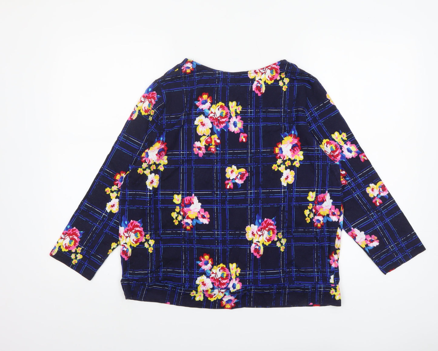 Tu Woman Navy Floral Check Jersey Top Size 18 Cotton Viscose