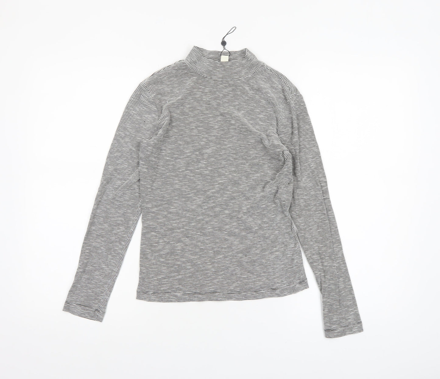 Whistles Women Grey Striped Roll Neck Long Sleeve Cotton Top Size 8