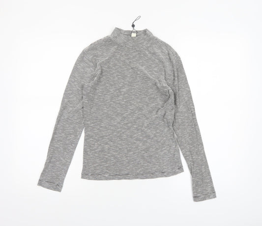 Whistles Women Grey Striped Roll Neck Long Sleeve Cotton Top Size 8