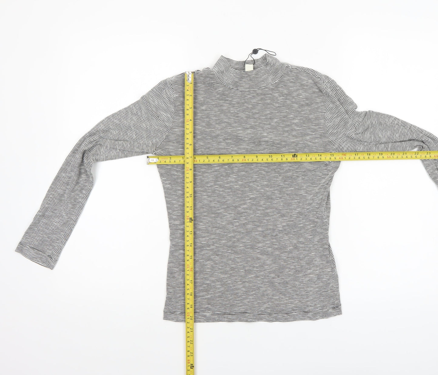 Whistles Women Grey Striped Roll Neck Long Sleeve Cotton Top Size 8