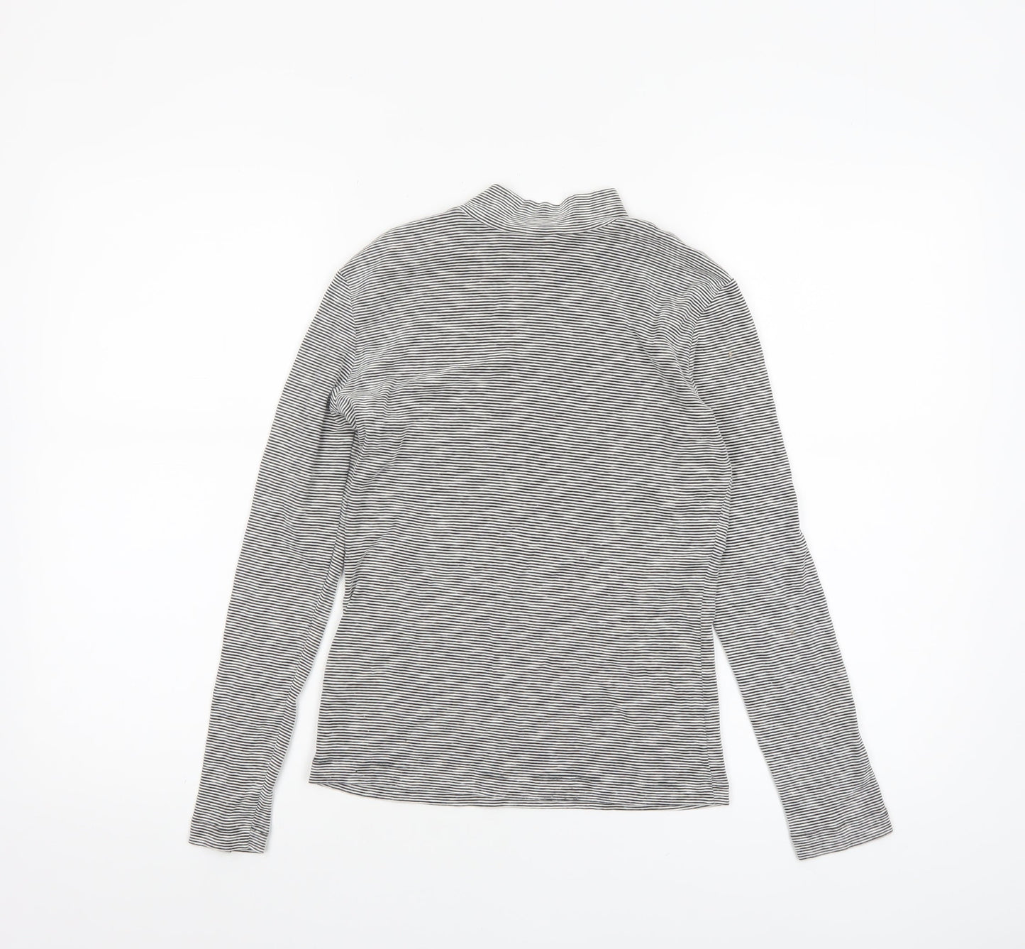 Whistles Women Grey Striped Roll Neck Long Sleeve Cotton Top Size 8