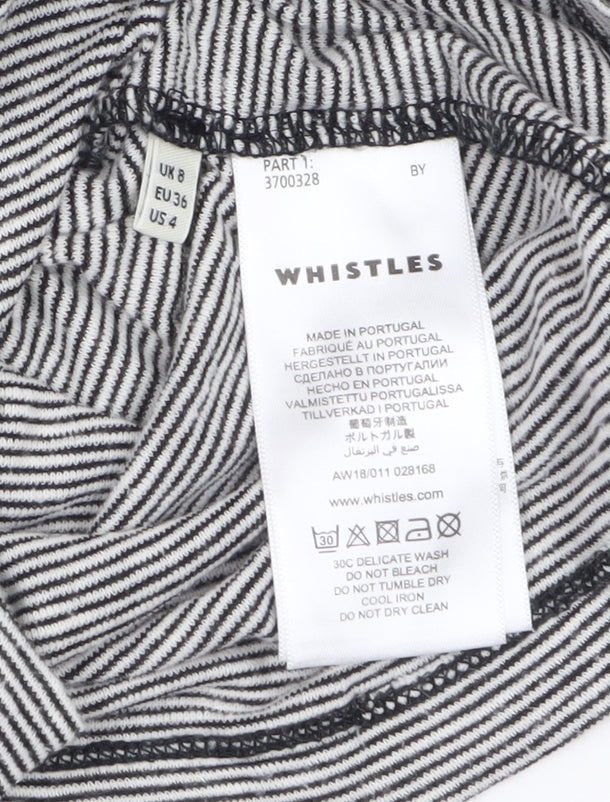 Whistles Women Grey Striped Roll Neck Long Sleeve Cotton Top Size 8