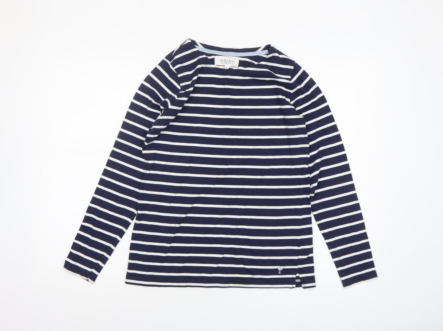 Quba & Co Womens Blue White Striped Cotton Long Sleeve Nautical Top Size 10