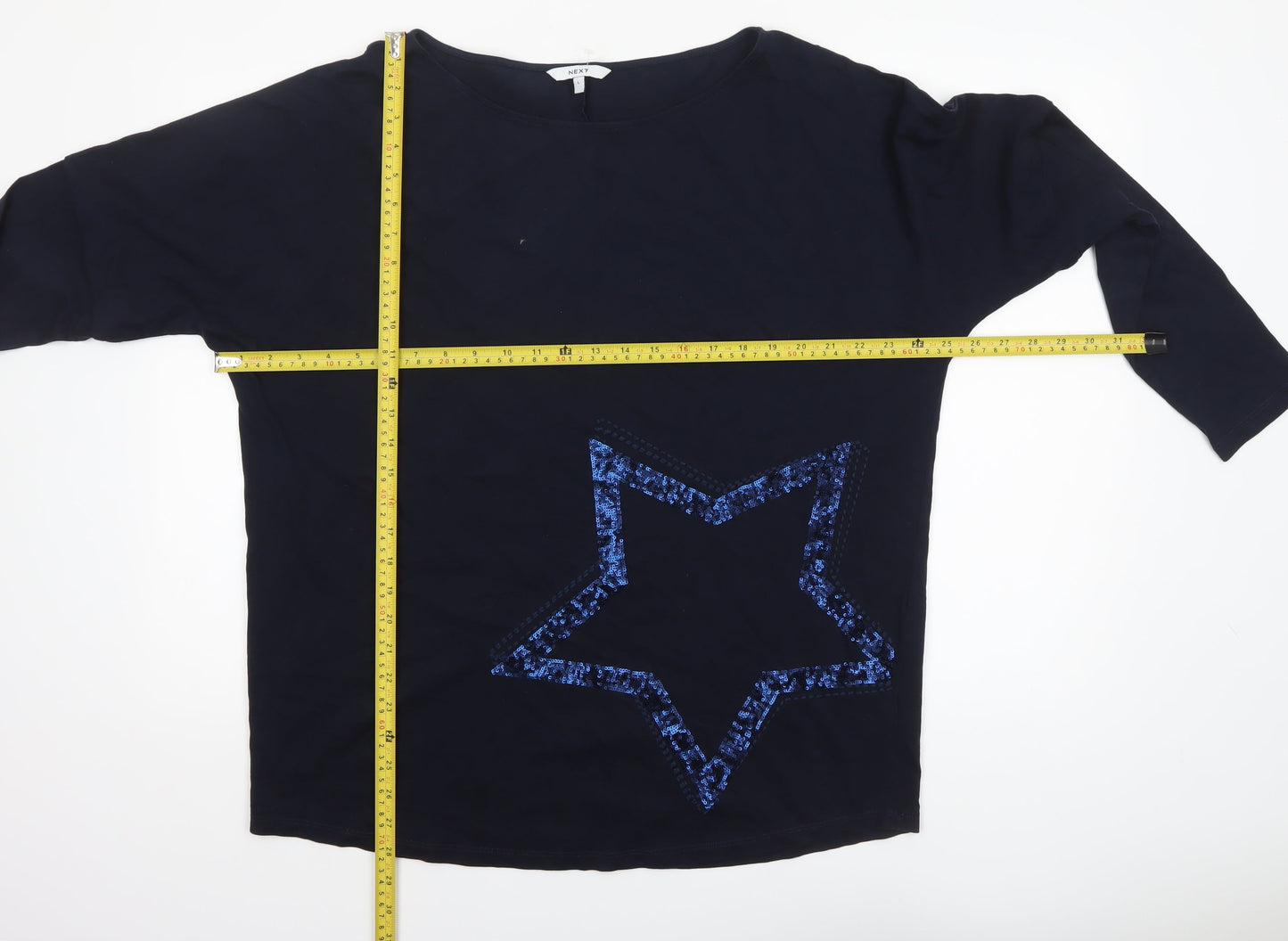 Next Womens Blue Sequin Star Cotton Long Sleeve T-Shirt Size L