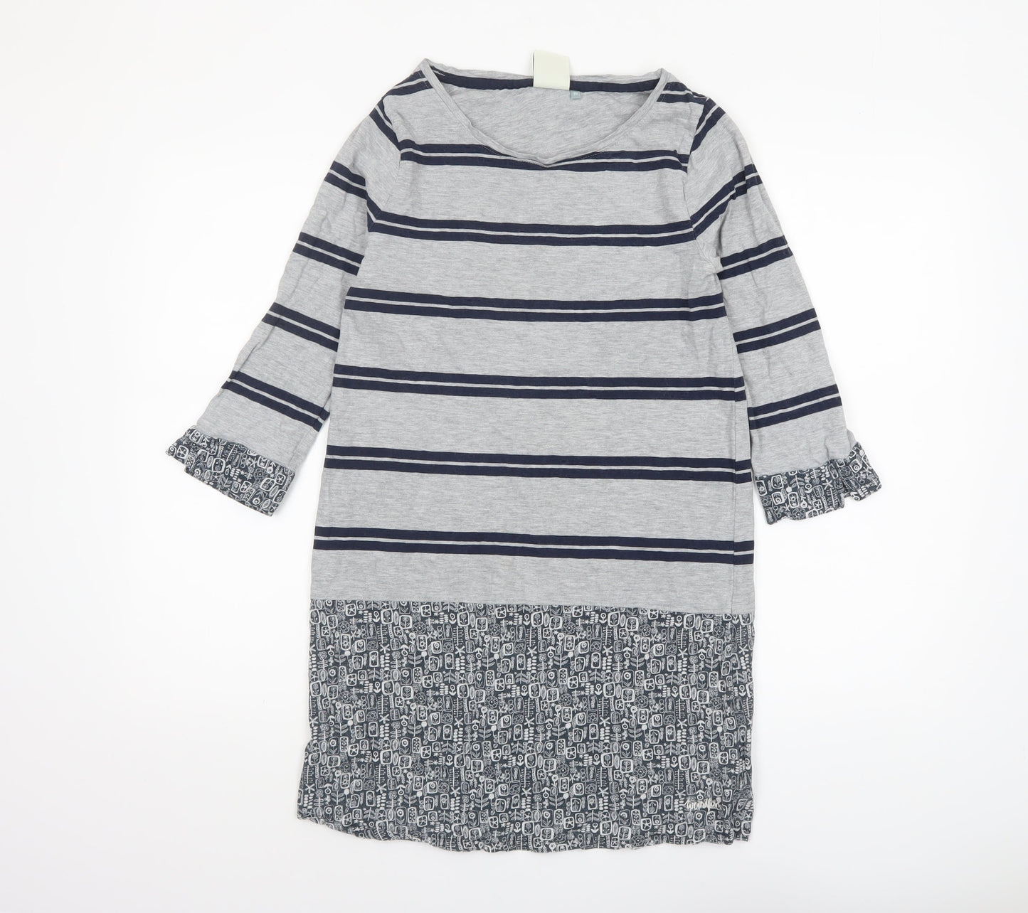 Weird Fish Womens Grey Striped 3/4 Sleeve Tunic Top Size 10