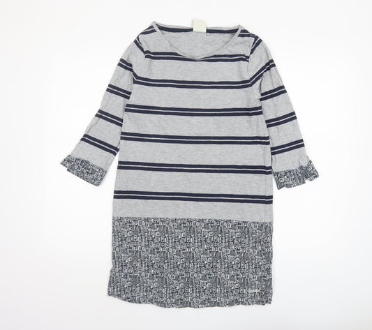 Weird Fish Womens Grey Striped 3/4 Sleeve Tunic Top Size 10