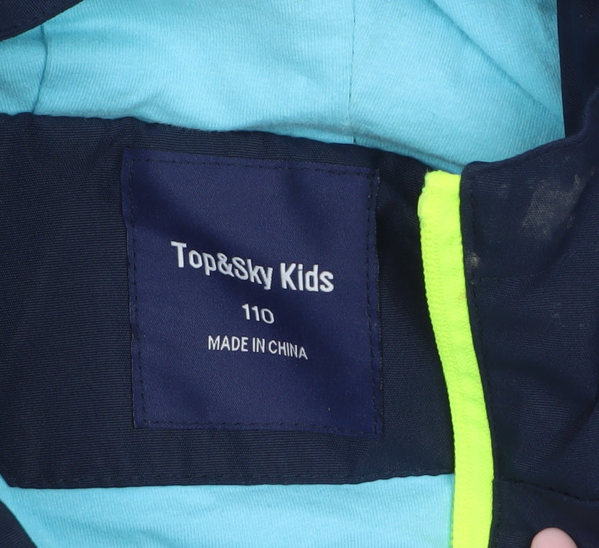 Top&Sky Kids Boys Blue Colourblock Waterproof Hooded Rain Jacket 4-5 Years