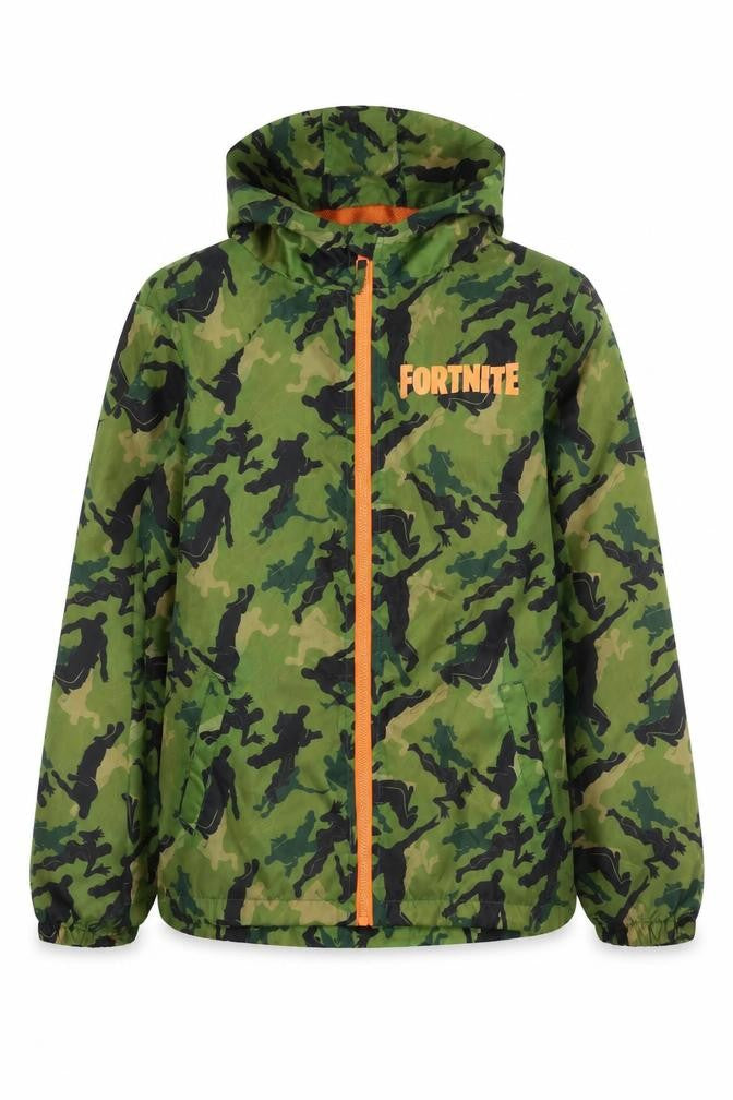 Fortnite Boys Green Camouflage Hooded Windbreaker Jacket XL