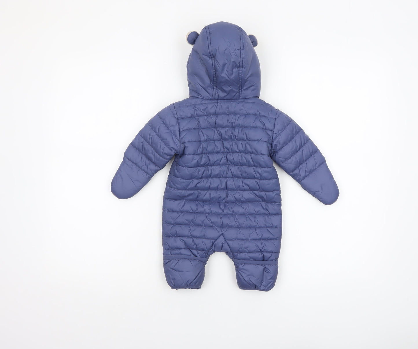 The Little White Company Unisex Blue Puffer Snowsuit 0-3 Months Hooded Winter