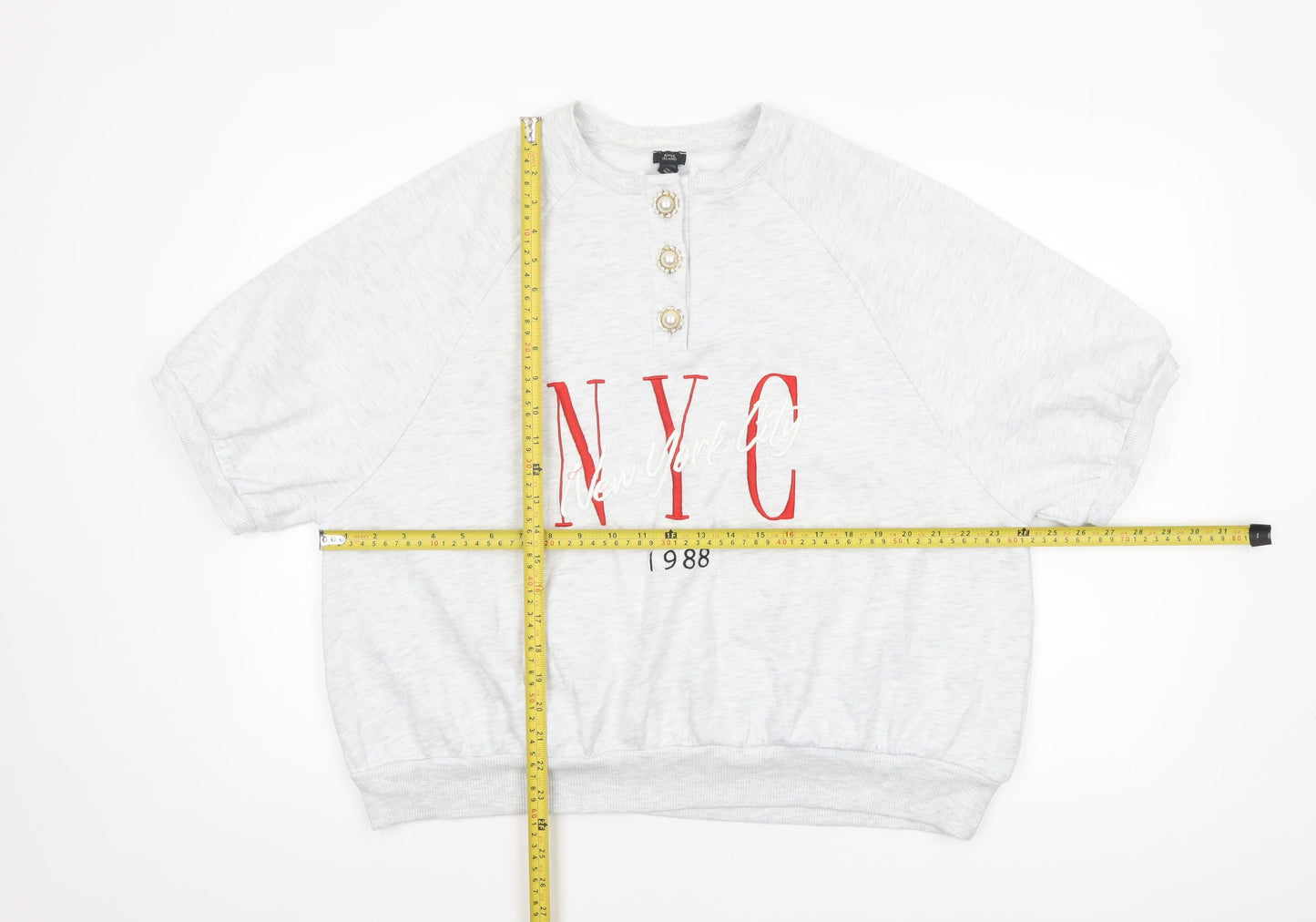 River Island Womens Grey NYC 1988 Relaxed Jersey T-Shirt Size L