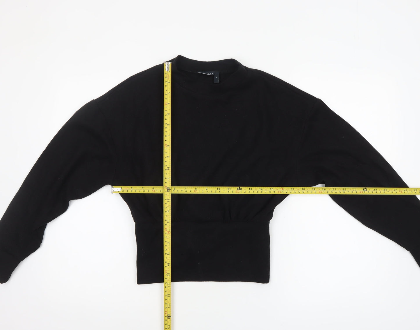 ASOS DESIGN Women's Black Cropped Long Sleeve Crew Neck Top Size S UK 8-10