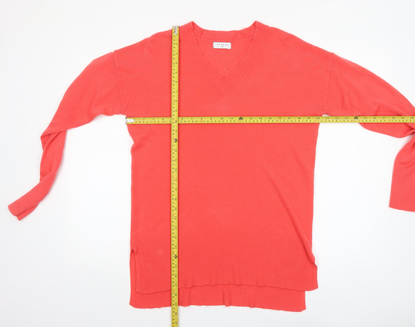 Papaya Women's Red V-Neck Long Sleeve Acrylic Jumper Size 12